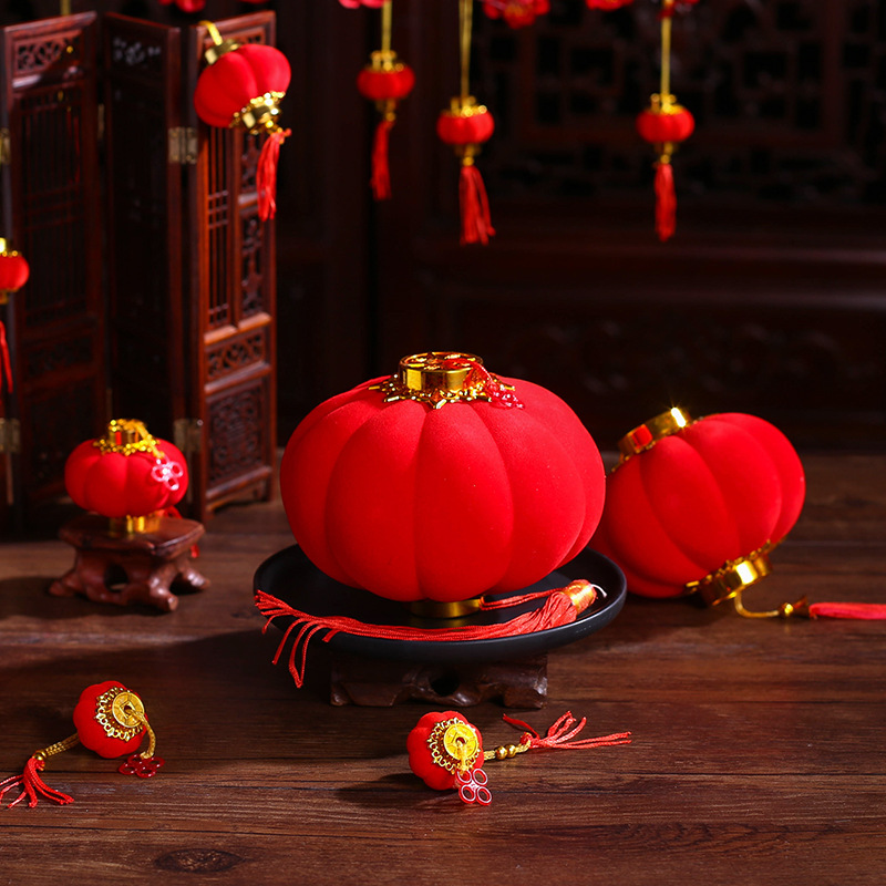 植绒小灯笼挂件挂树上树枝结婚装饰迷你红喜庆婚庆户外盆景挂饰