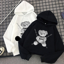 原宿女生连帽衫小熊趣味印花卫衣朋克哥特式周边同款卫衣hoodie