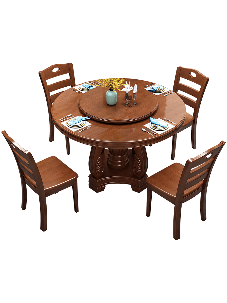 实木餐桌椅组合餐厅圆桌饭店新中式大圆桌带转盘酒店10人饭桌家用