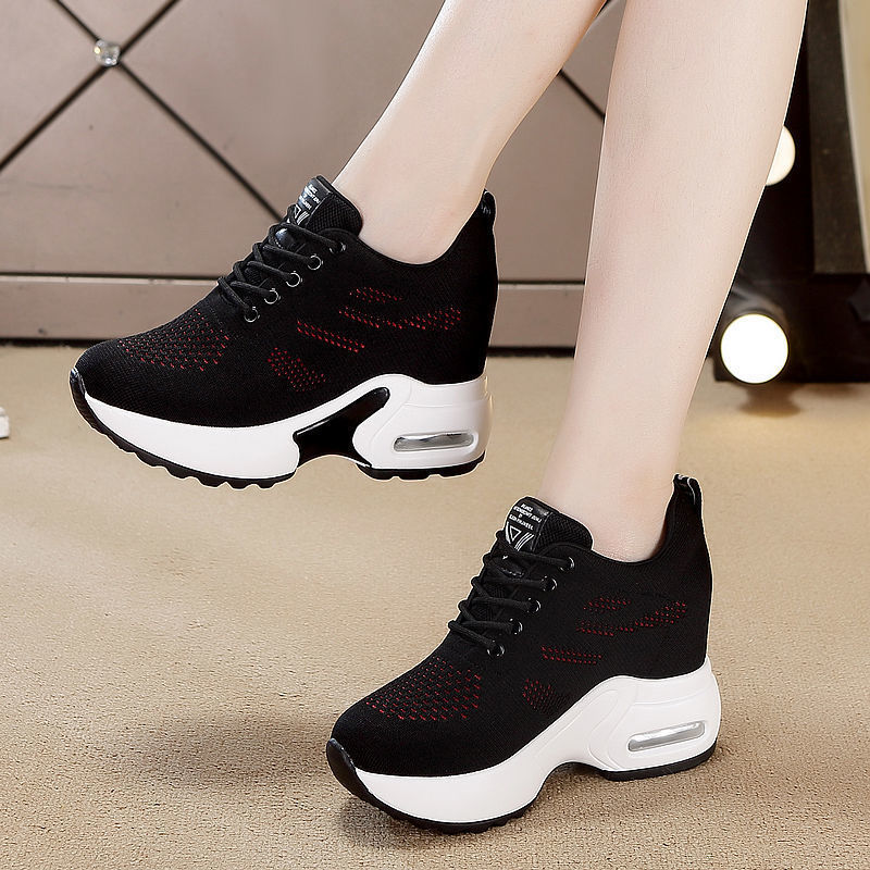 内增高鞋子女2023新款春秋季黑色女鞋子厚底百搭韩版休闲运动鞋女