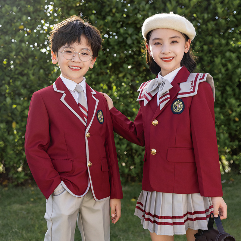 儿童新款秋季西装班服红色高端贵族学院风园服中小学毕业合唱服装