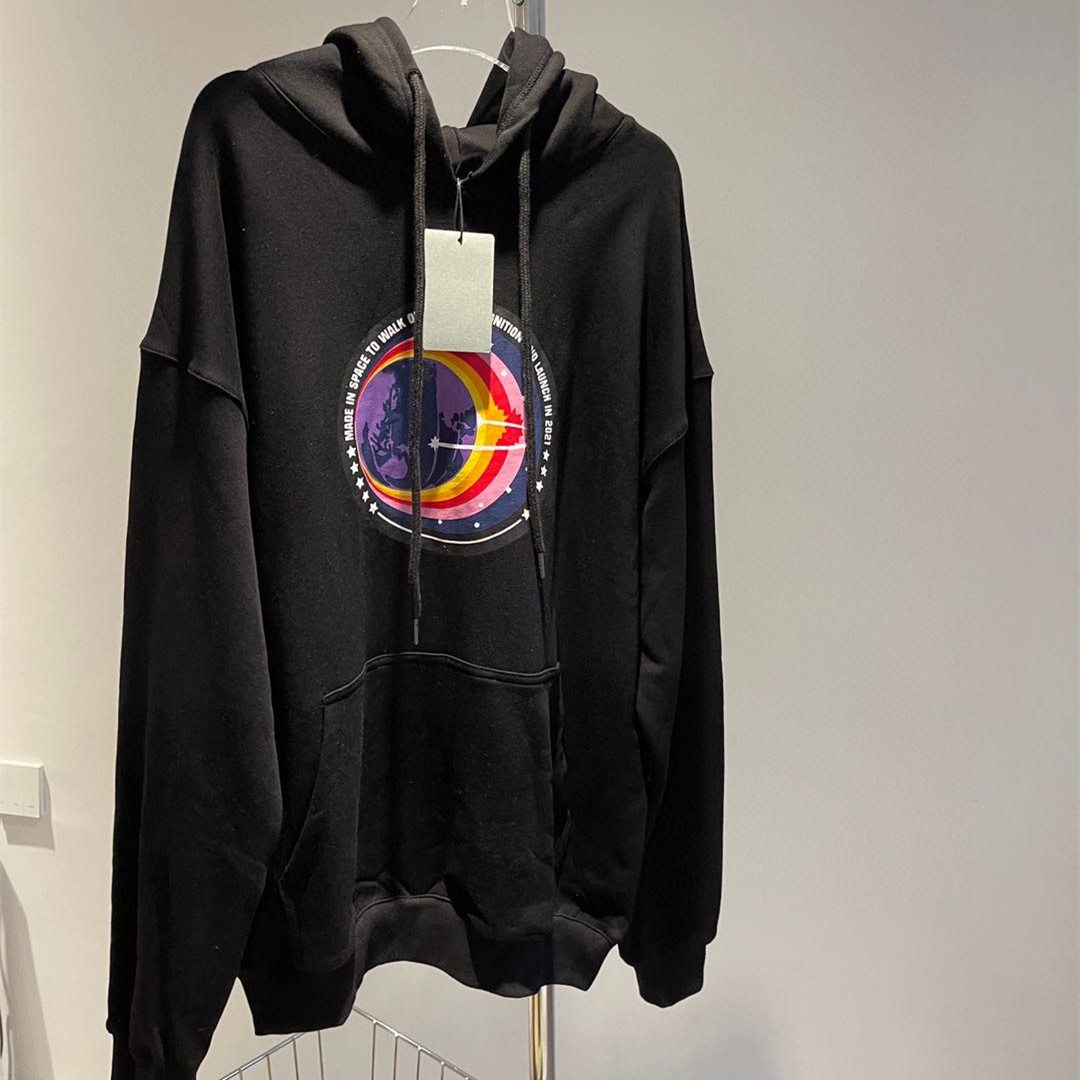 巴黎 连帽套头卫衣 宽松大版星球圆印花毛圈秋季慵懒风格一件代发