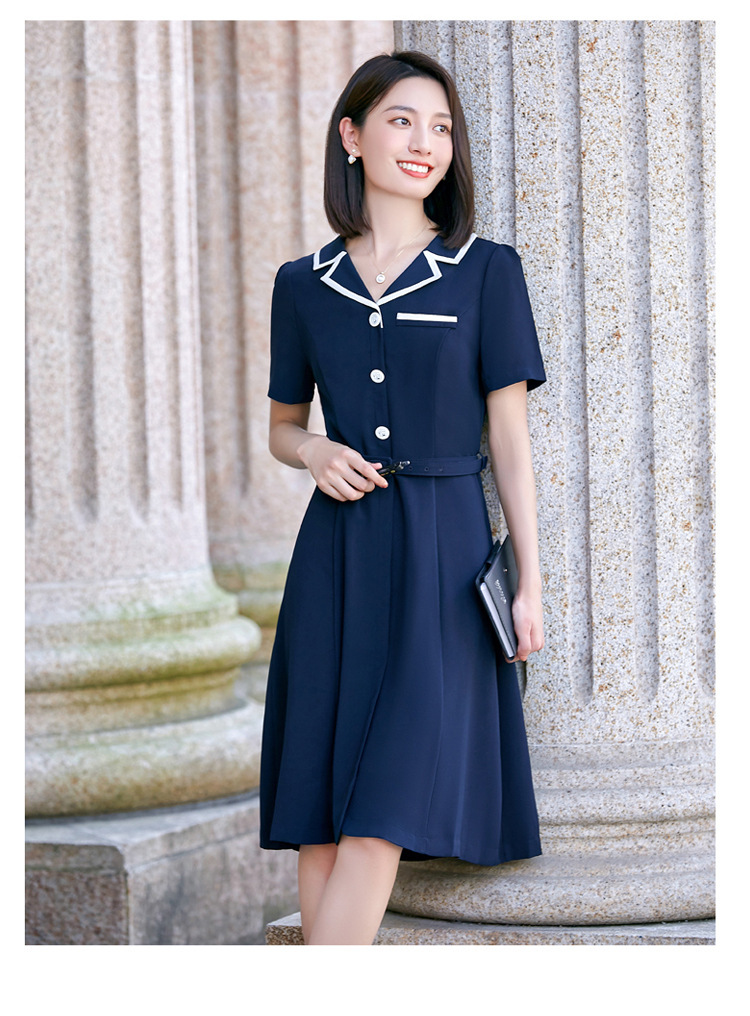 幼儿园老师教师园服演讲服装夏季面试条纹职业连衣裙幼师工作服女