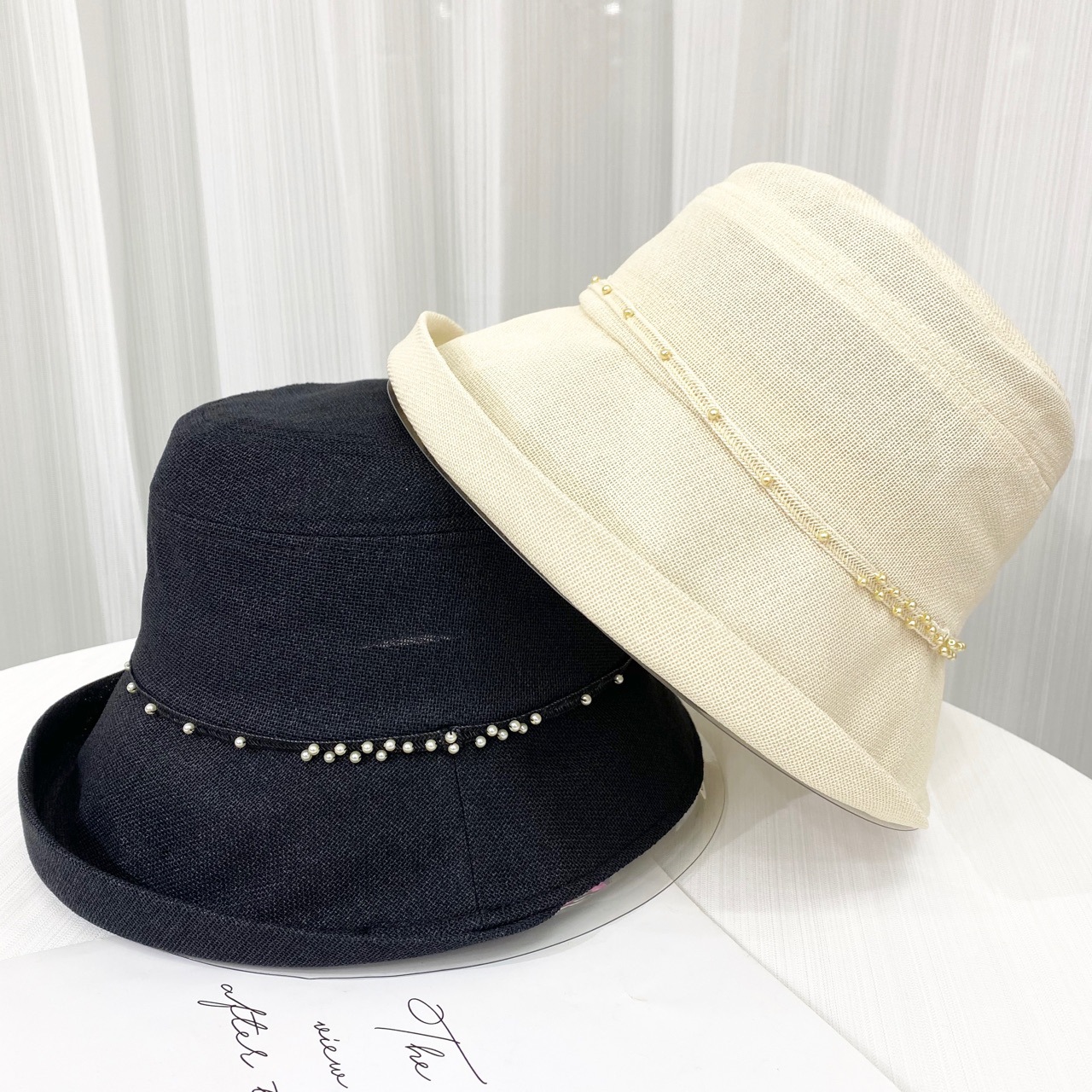 日本和纸防晒帽子女夏季渔夫帽防紫外线时尚钉珠盆帽可折叠太阳帽