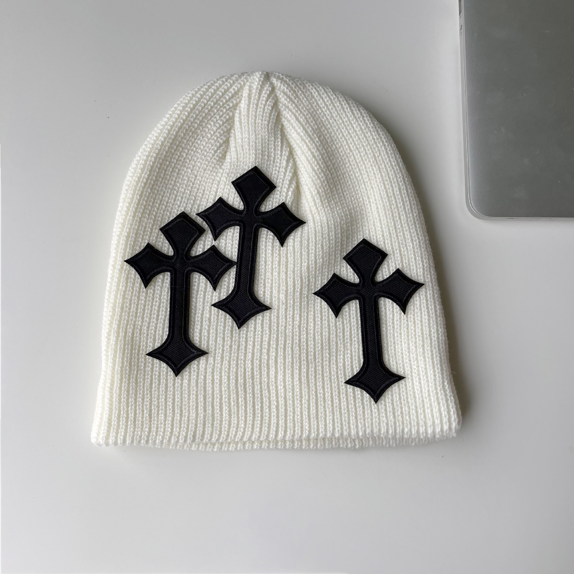 Dark Cross Woolen Cap Women's Fashion Trending Fashion Brand Loose Pile Heap Cap Slimming Knitted Hat Beanie Hat Autumn and Winter