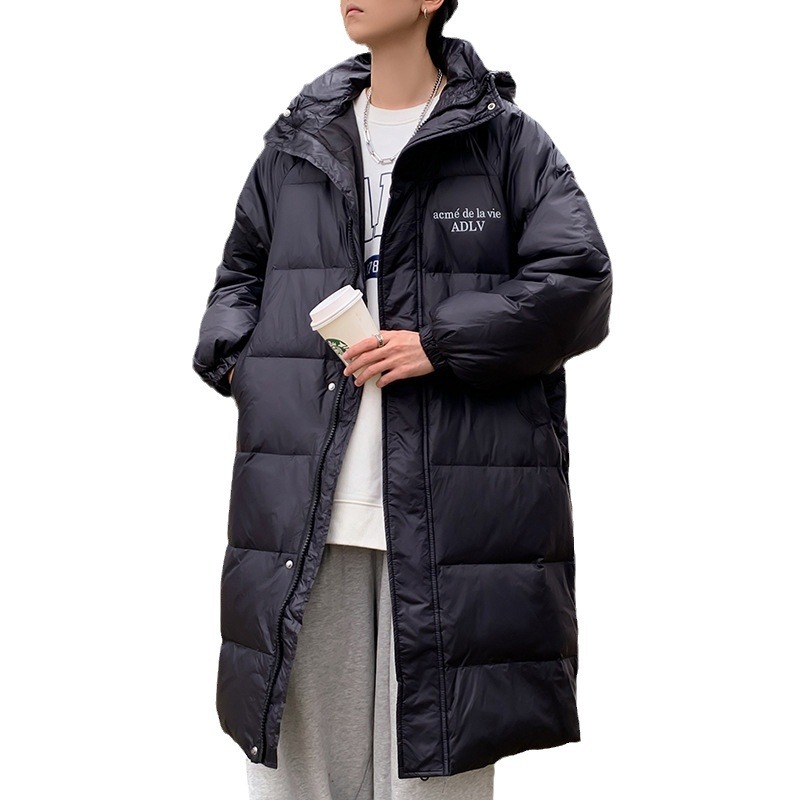 Tiktok Popular Long down Jacket Men's Winter New Hong Kong Style Loose plus Size Thick White Duck down Men's Coat