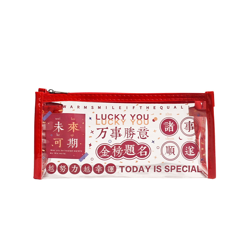 Pencil Case Large Capacity Inspirational Transparent Text Pencil Case Ins Buggy Bag Stationery Case Student Korean Waterproof Pencil Bag