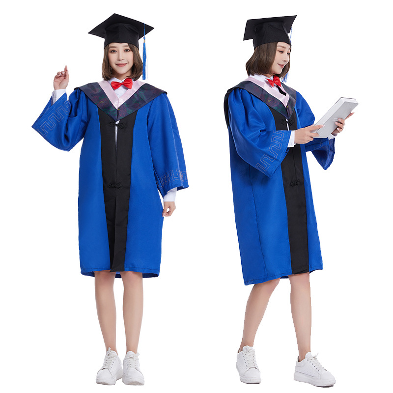 现货批发硕士服 研究生大学毕业礼服文理工科理科医科蓝色学位装