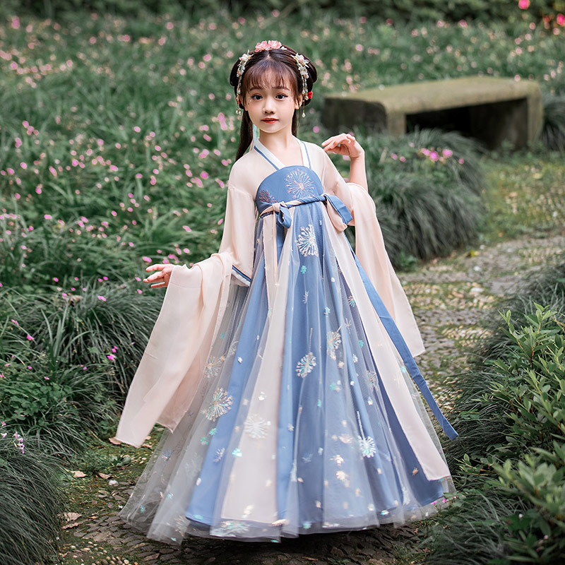 汉服女风古装超仙儿童连衣裙春秋新款小公主蓬蓬裙古风演出服