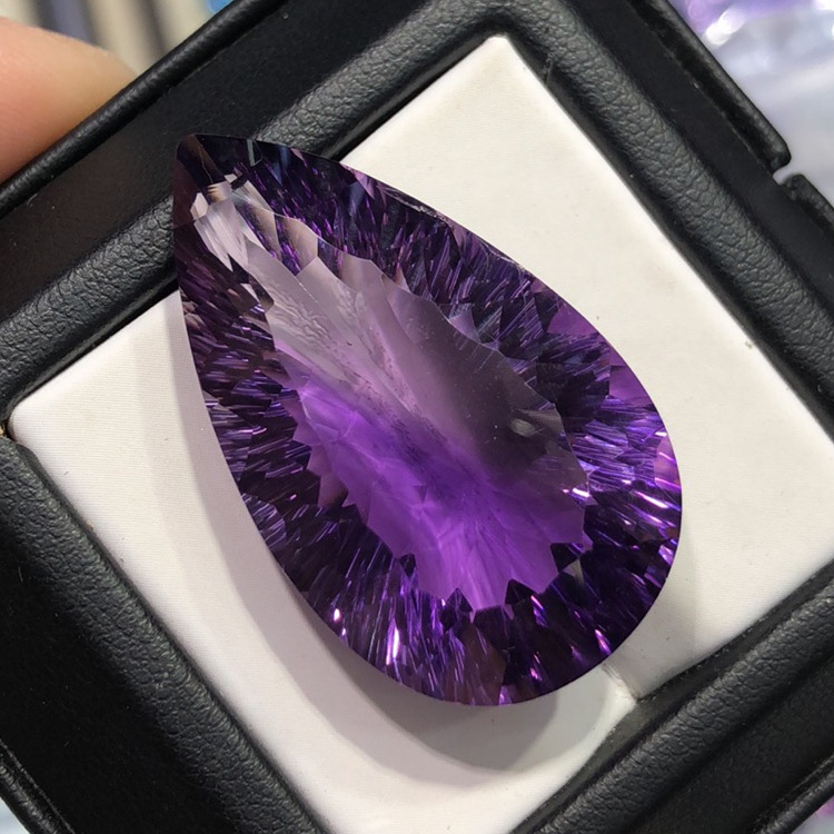 天然紫水晶裸石吊坠 千禧切工大颗粒戒面全净体乌拉圭深色k金品质