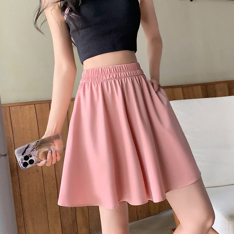 Hot Girl Pink Skirt Women's Summer 2023 New Acetate Culottes Sports Skirt A- line Skirt High Waist Skirt