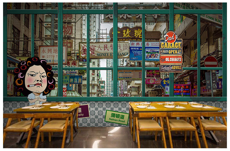 港式风格壁纸香港80年代复古装修冰室奶茶餐厅甜品店墙面装饰墙纸