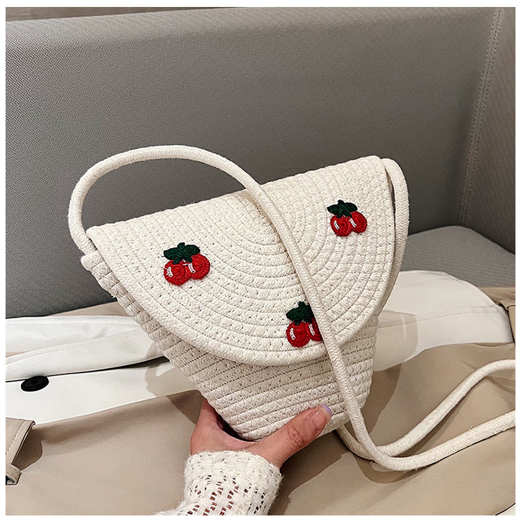 New Pearl Flip Small Bag Crossbody Cotton Rope Braided Bag Casual Shoulder Straw Bag Mini Beach Bag Women's Bag