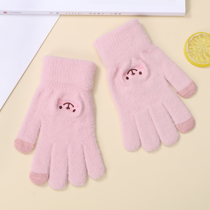 2023 New Embroidered Gloves Women's Cute Cartoon Smiley Bear Touch Screen Keep Warm and Cold Protection in Winter Men's Knitted Gloves