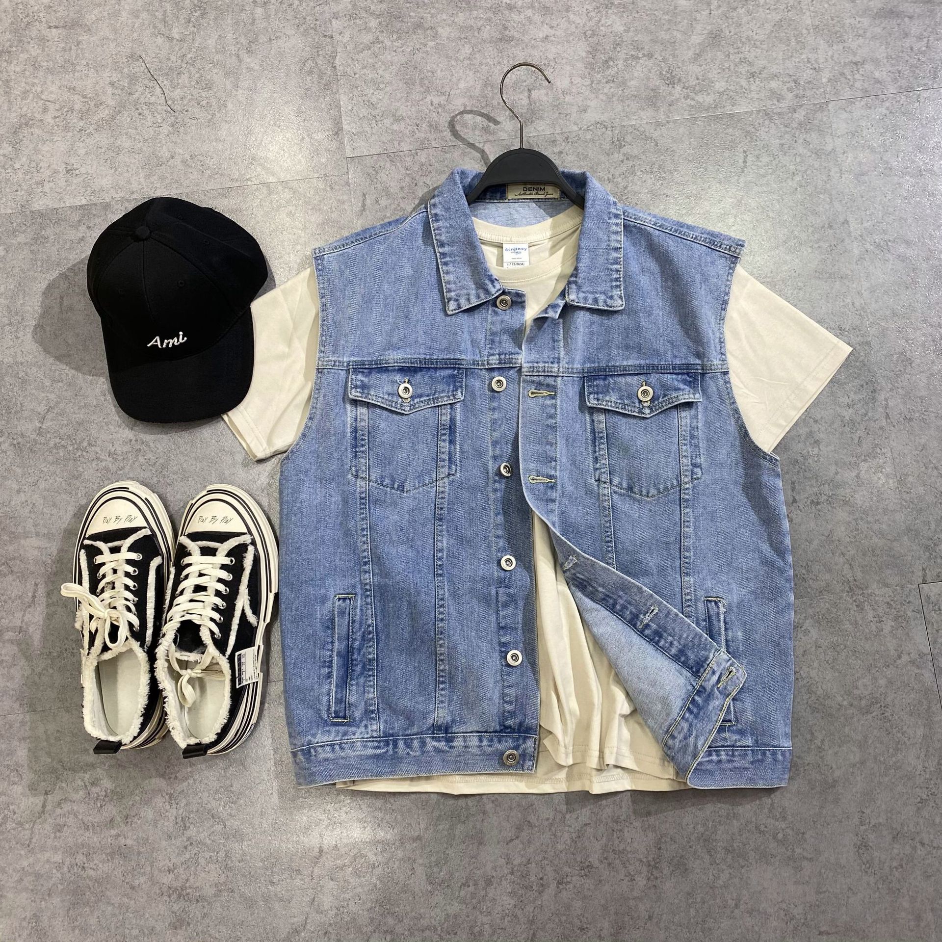 男士青春牛仔背心潮男装时尚牛仔马甲22春季宽松牛仔夹克 gtba801