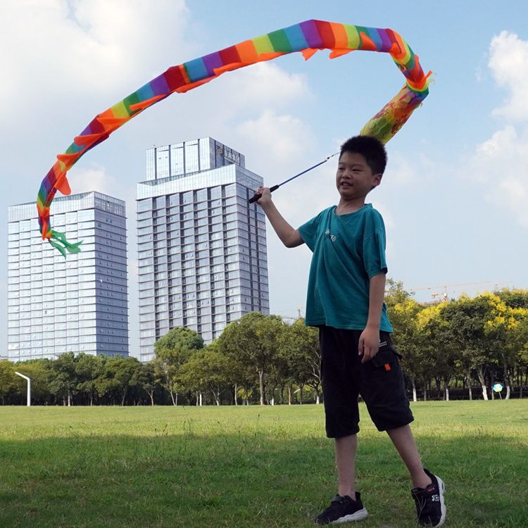 甩龙彩龙儿童手舞龙彩带舞健身龙带道具彩带棒耍龙彩条广场舞玩具