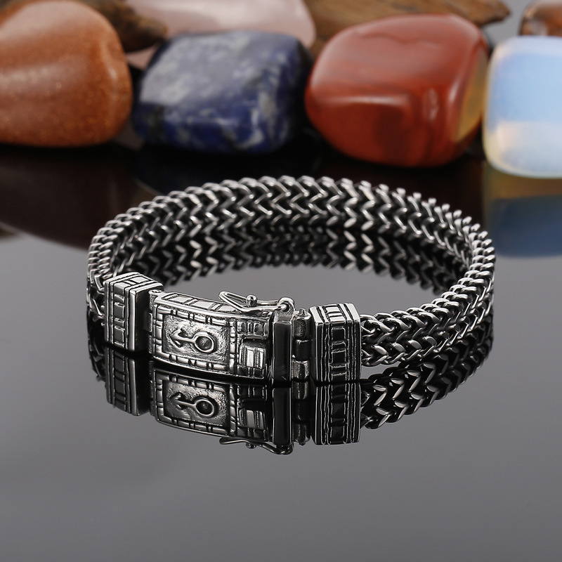 现货钛钢饰品男女双排嘻哈不锈钢手链 朋克首饰品钛钢十字架手链