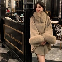双面羊绒大衣女冬季2023年新款韩版狐狸毛领斗篷披风毛呢外套