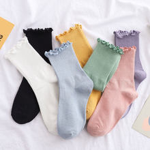 木耳边袜子女中筒袜白色夏秋季ins蕾丝日系jk堆堆袜可爱花边长袜
