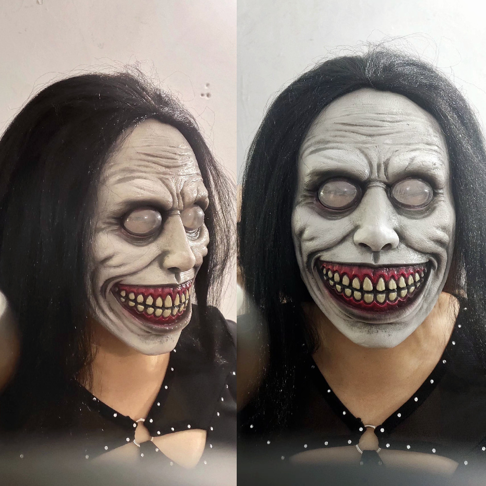 万圣节白脸驱魔人面具鬼屋密室逃脱贞子女鬼道具恐怖剧本假发头套