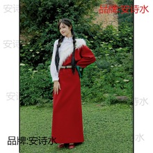 西藏服饰女旅游民族风藏袍女式服装拉萨写真艺术照少女民族红色