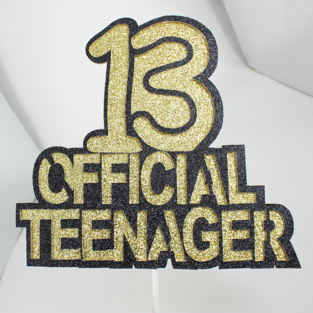 13岁teenager生日蛋糕插牌黑金色数字系列蛋糕装饰纸质插件