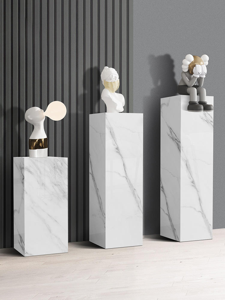 意式轻奢岩板花架客厅过道大理石摆件阳台装饰架多功能置物架子