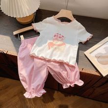 女童夏季卡通套装幼儿园中小童女宝宝洋气吸汗棉T恤七分裤两件套