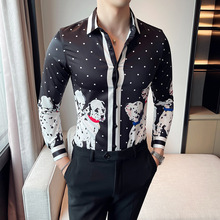 秋季新款衬衣欧美气质衬衫男个性印花男装韩版长袖复古衬衫 2701
