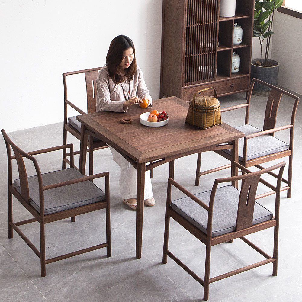 冉木新中式实木方桌餐桌椅组合黑胡桃木八仙桌棋牌四方桌家用饭桌