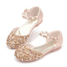 厂家批发新款儿童公主鞋女童平跟水晶鞋学生演出鞋金色水钻宝宝鞋