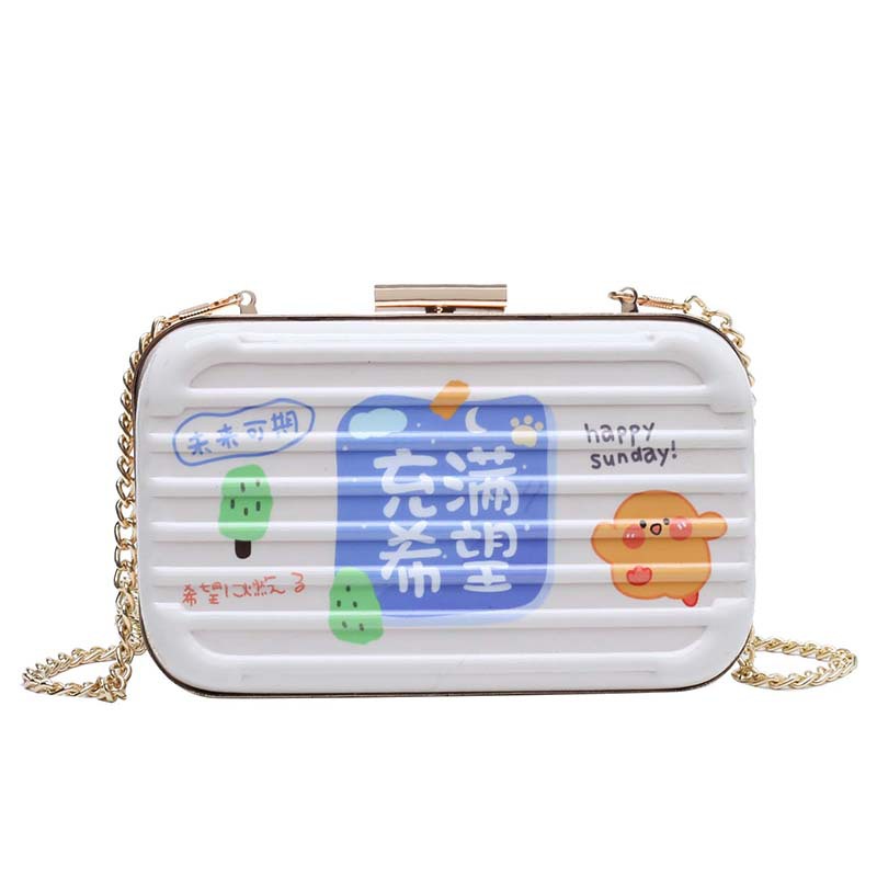 Cartoon Bag Women's 2023 Summer New Small Square Bag Korean Style Fashion Inkjet Box Bag Girl Chain Small Shoulder Bag