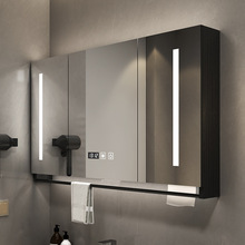 网红卫生间智能实木镜柜单独挂墙式浴室收纳镜子带灯厕所置物架梳