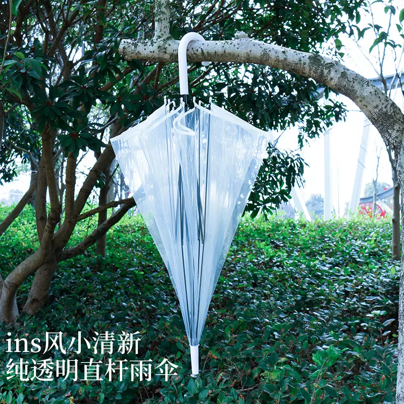 新款16骨透明伞ins风透明印花见简约风格文艺小清新抗风牢固雨伞