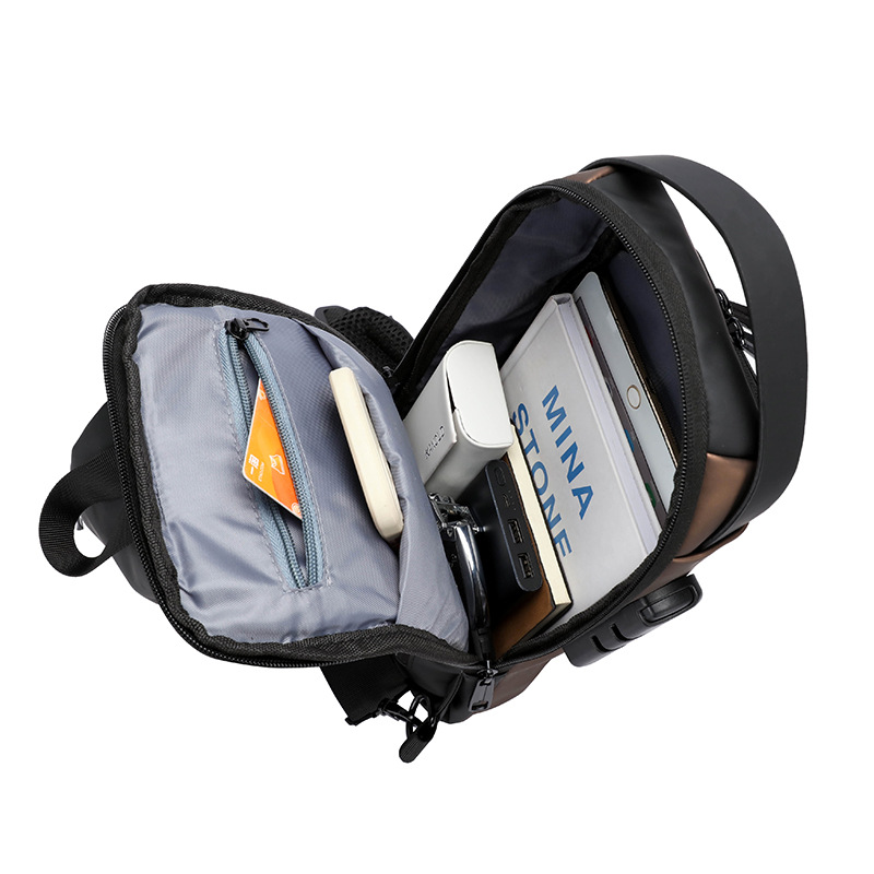 Men's Chest Bag Password Lock Anti-Theft Derm Waterproof USB Charging Port Multi-Function Sports One-Shoulder Crossbody Motorcycle Bag