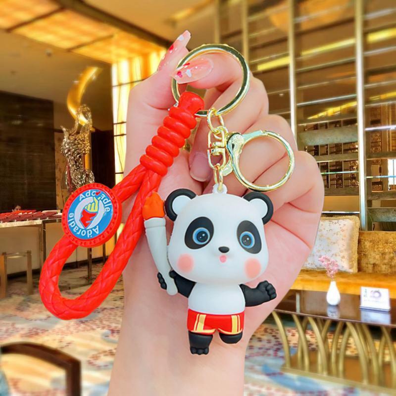 National Fashion Sports Panda Cartoon Doll Keychain Lovely Bag Pendant Car Key Chain Couple Small Gift