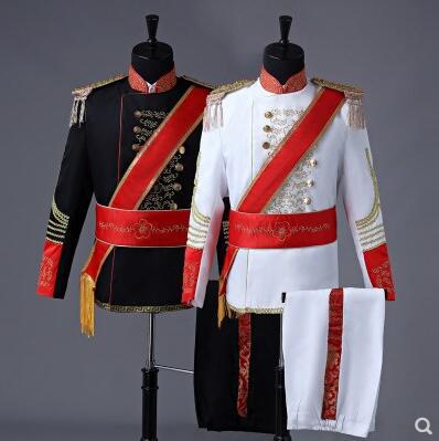 欧洲宫廷军礼服大帅演出服表演黑白男欧式舞台鼓乐仪仗队服装影楼