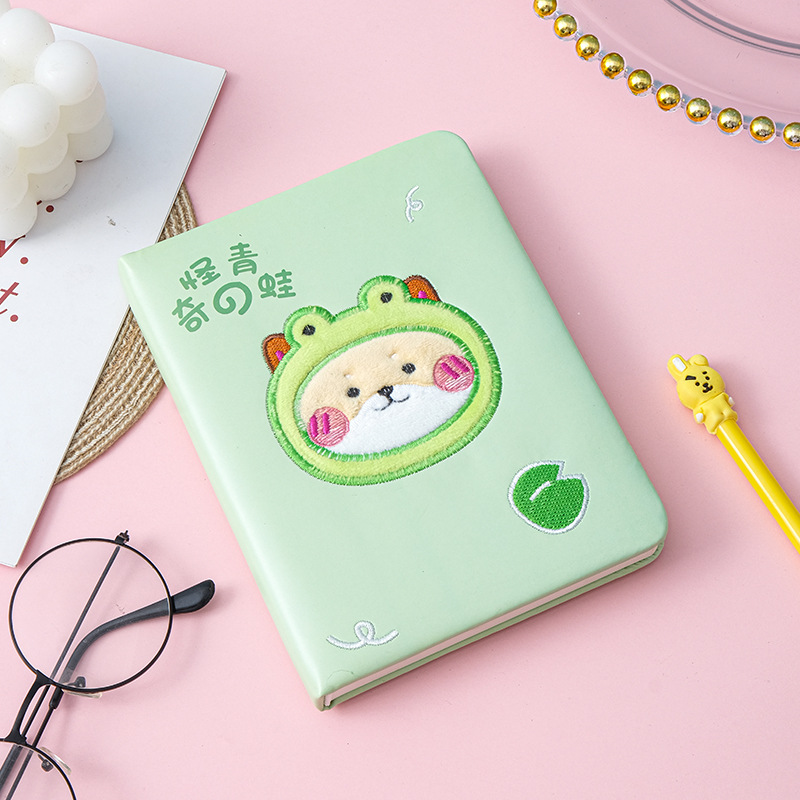 Cute Girl Journal Book Leather Embroidered Children's Cartoon Notebook Student Stationery Cartoon Notepad