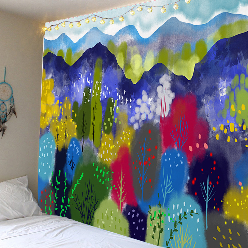 挂布挂布床头墙装饰墙面布床头布水墨画山水情系列之扁舟飞鸟图