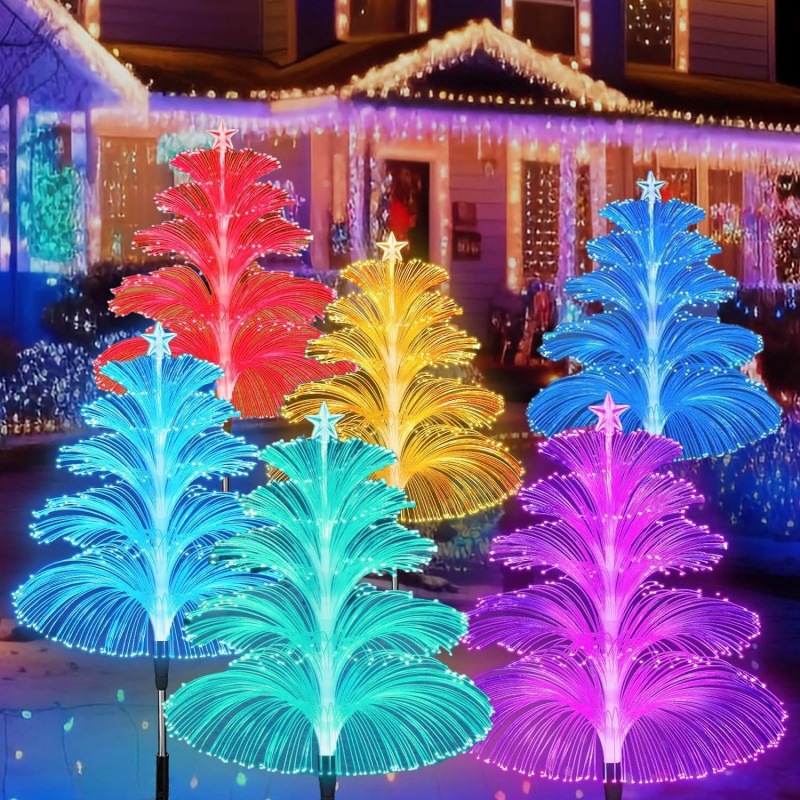 Solar Fiber Jellyfish Lamp Christmas Tree Decorative Light Solar Christmas Tree Jellyfish Lamp 5-Layer Fiber Lawn Lamp