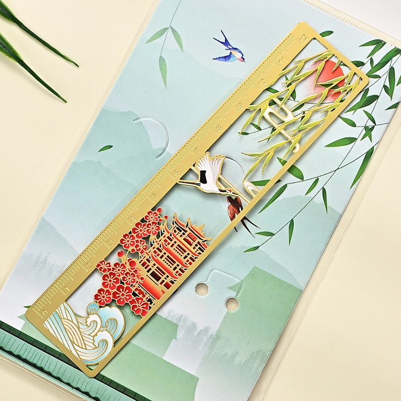 Cultural and Creative Bookmark Hubei Wuhan University Yellow Crane Tower Scenic Spot of Yueyanglou Tourism Commemorative Metal Bookmark Wholesale