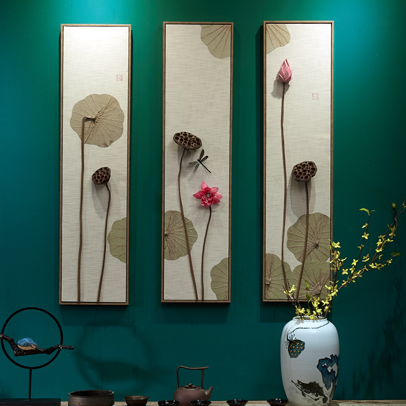 新中式壁挂立体干花装饰画客厅沙发茶室背景墙禅意墙面装饰挂画
