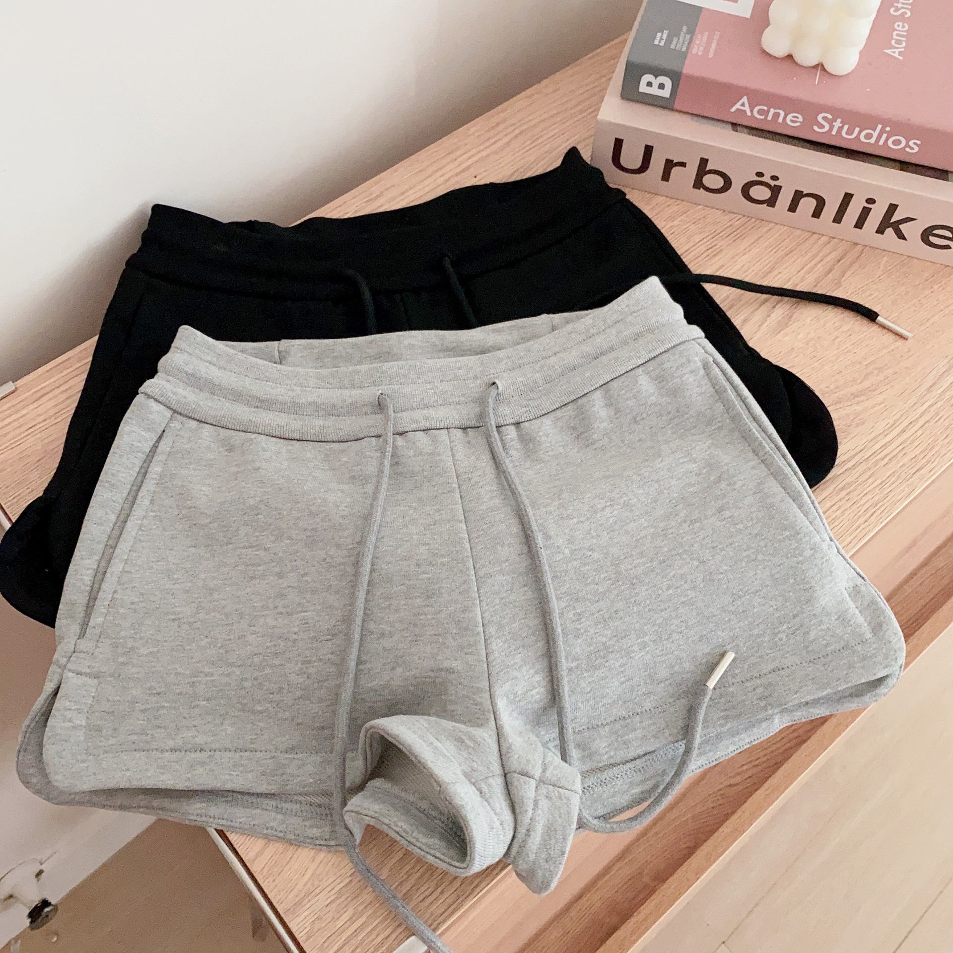 运动短裤女夏外穿显腿长慵懒休闲美式复古高腰直筒黑色-阿里巴巴