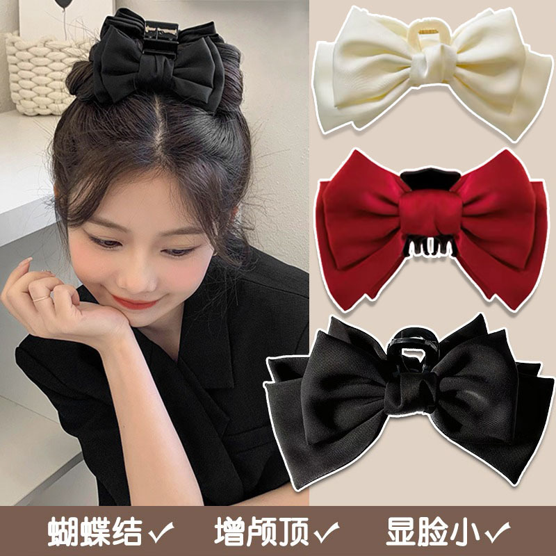 Large Bow Barrettes High-Grade Updo Hair Claw Satin Ribbon Shark Clip Elegant Princess Headdress Wholesale