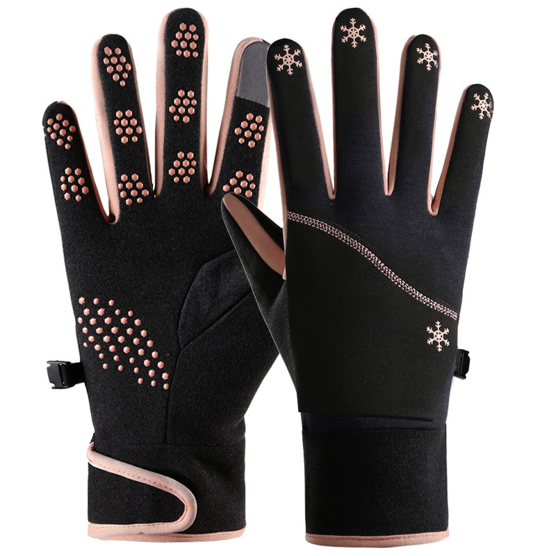 Outdoor Sports Cycling Gloves Cycling Non-Slip Warm Cold-Proof Waterproof Fleece-Lined Touch Screen Breathable Winter Women's Gloves