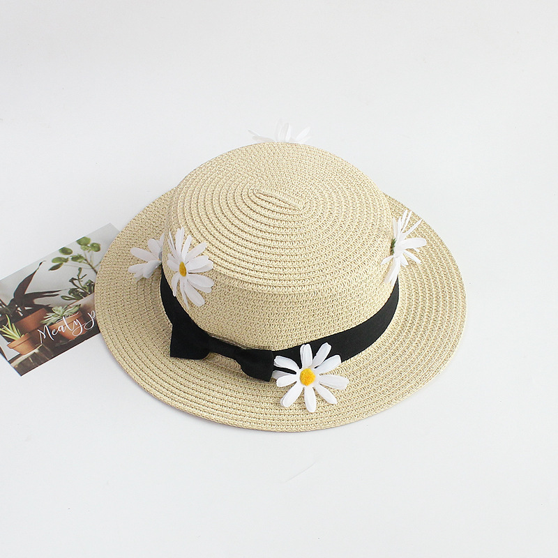 Summer New Korean Style Ribbon British Style Straw Hat Fashion French Simplicity Sun-Proof Flat Top Hat Sun-Proof Hat