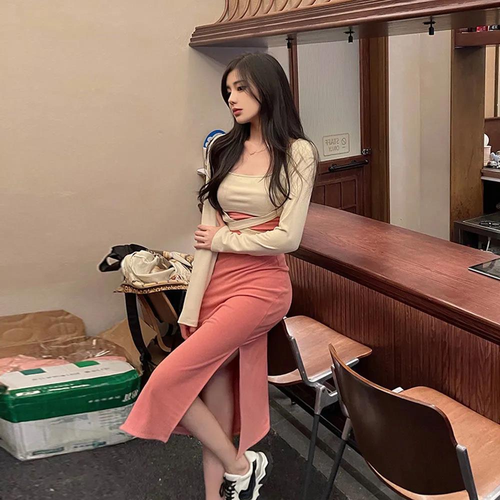 纯欲连衣裙女秋季温柔系穿搭甜欲风裙子性感紧身包臀裙吊带裙套装