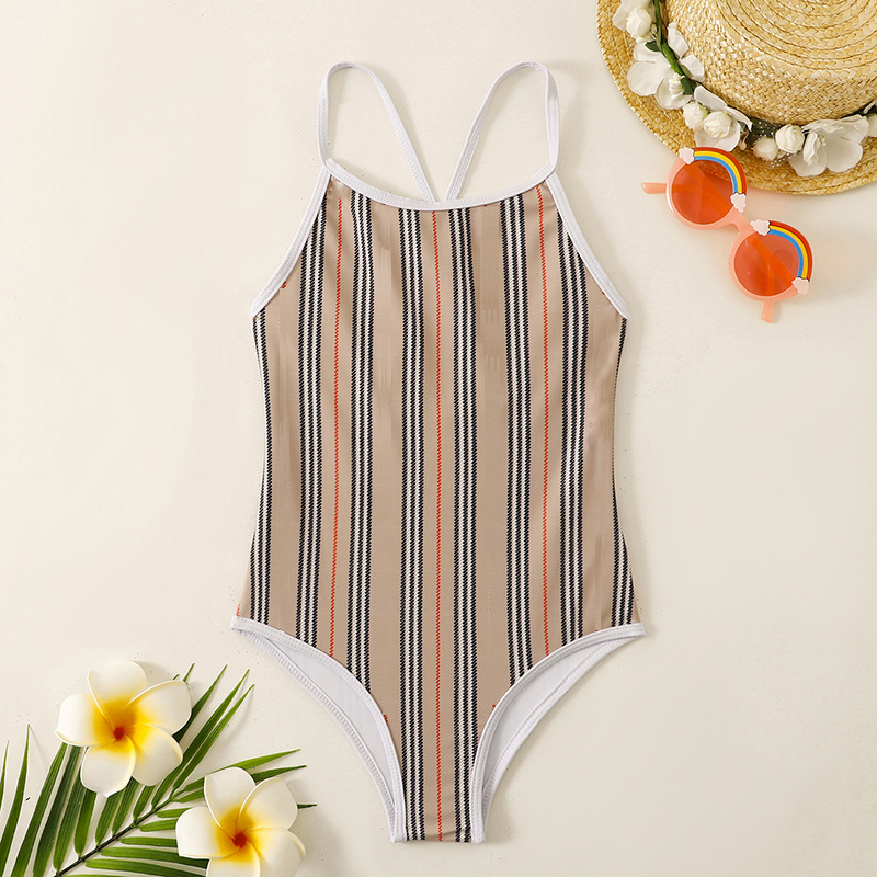 儿童潮牌泳衣1-10岁女宝designer swimsuit 条纹bbr