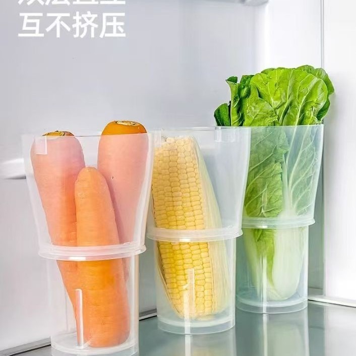 跨境日式直立蔬菜保鲜桶家用冰箱侧门可拼接萝卜青菜圆形收纳盒