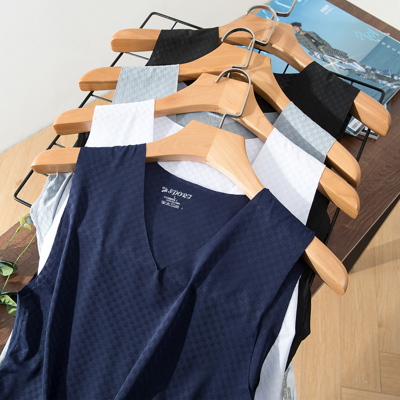New Ice Silk Quick-Drying Vest Men's Summer Wear Seamless Thin Slim Mesh Sports Wide Shoulder Sleeveless T-shirt Fashion